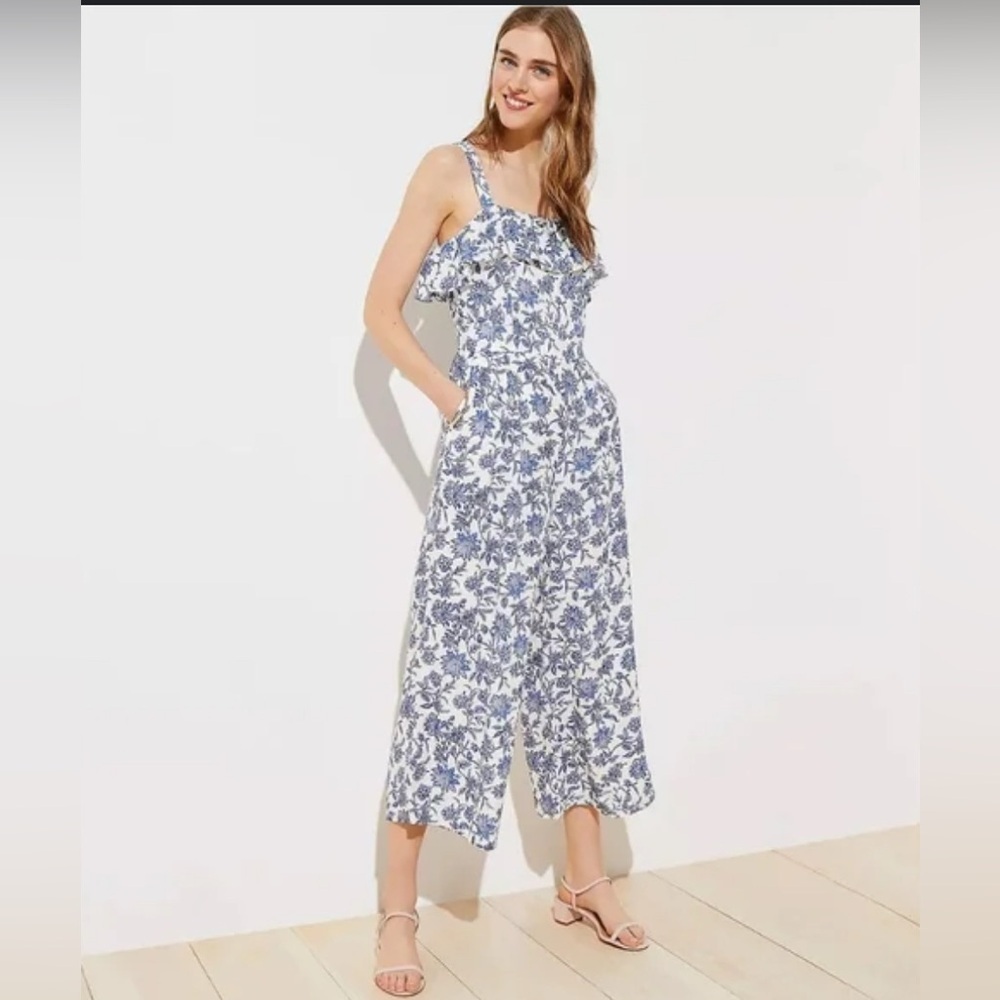 LOFT Trellis Garden Floral Sleeveless Wide Leg Jumpsuit size 10P